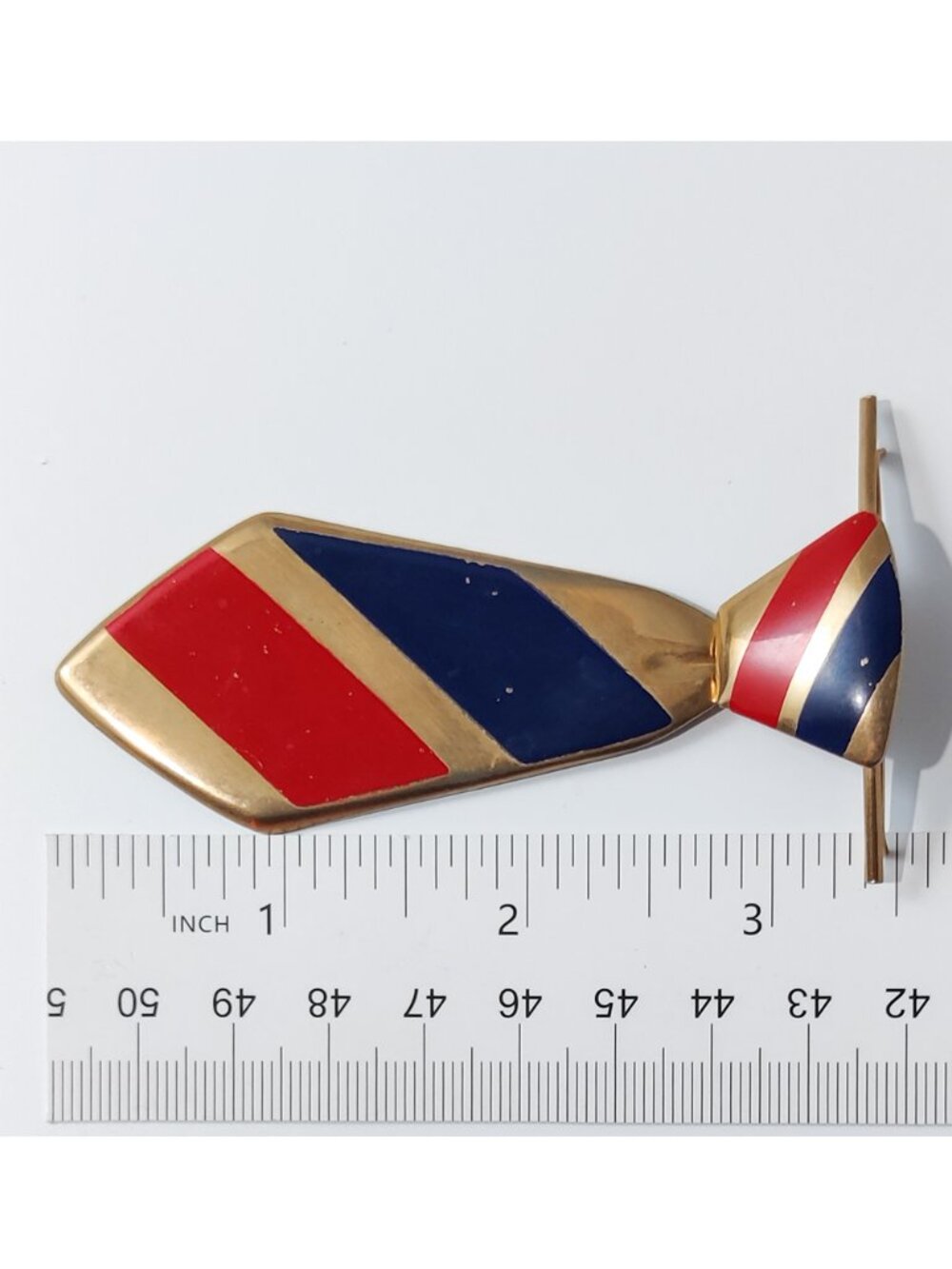 1950s Figural Signed Alice Jewelry Necktie Red Blue Enamel Collar Pin Earrings - Picture 2 of 5